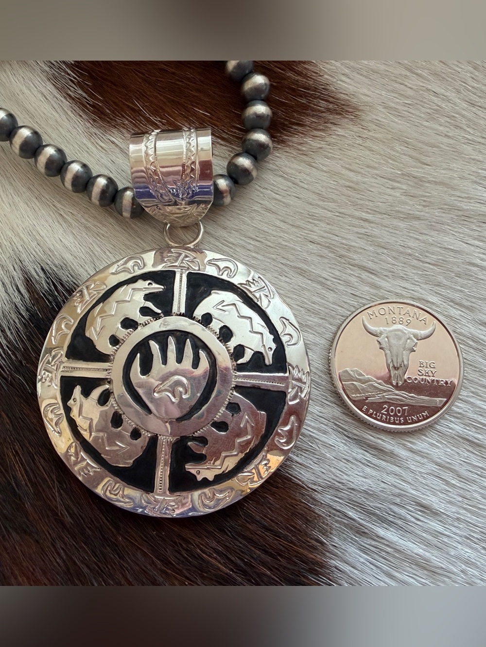 ❤️ Signed Navajo Alonzo Mariano Bear Claw Story Teller Pendant Sterling 2.69”L